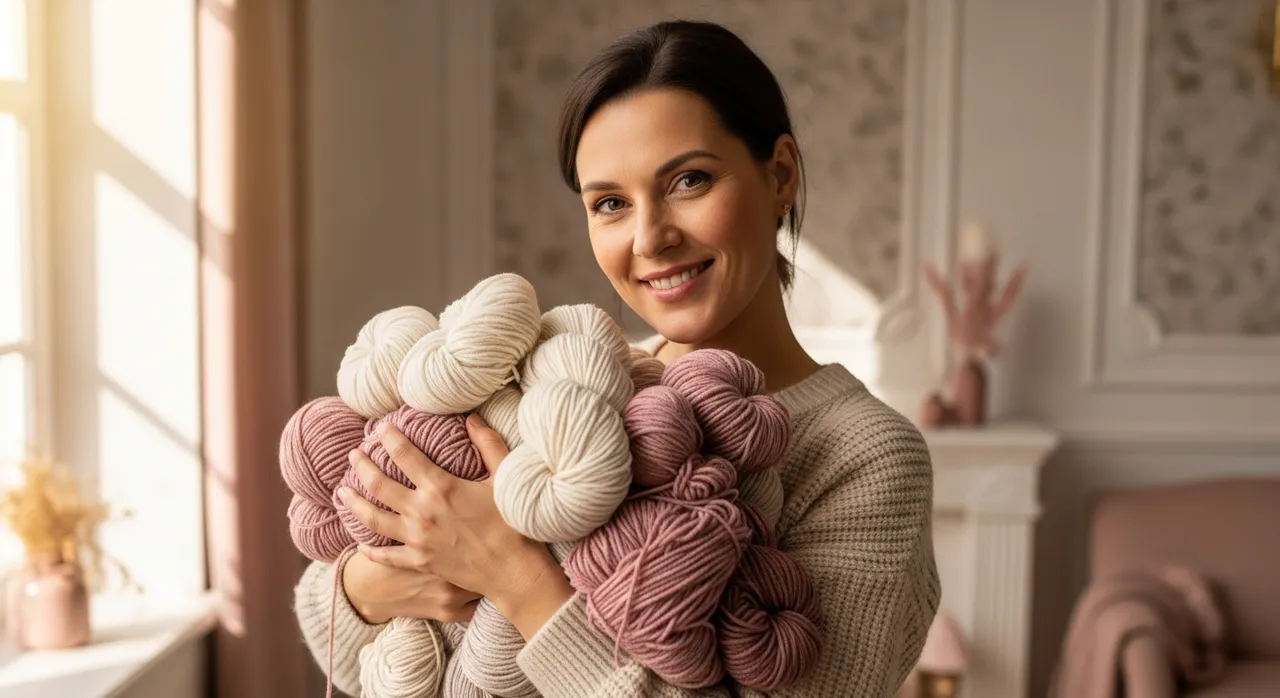 Irina knitting in her studio