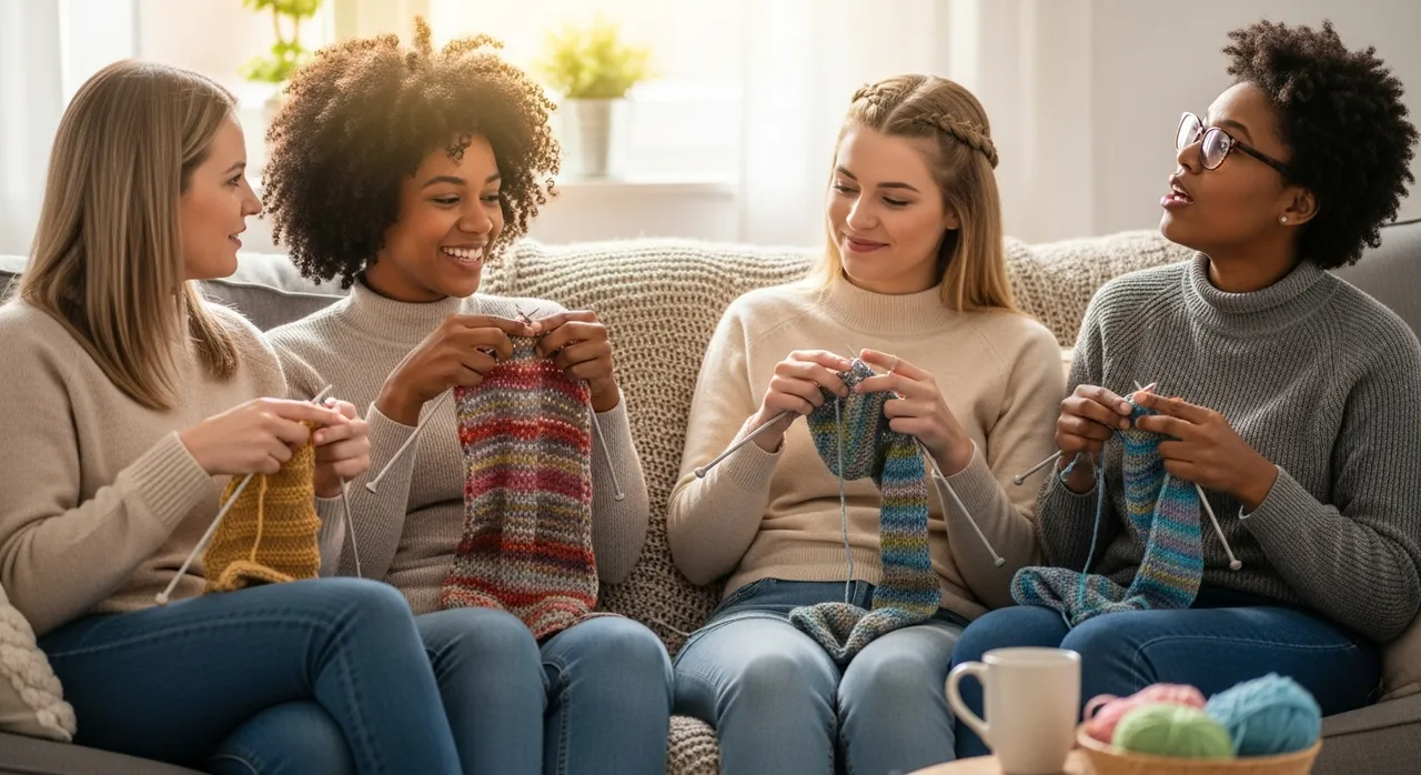 Community members knitting together